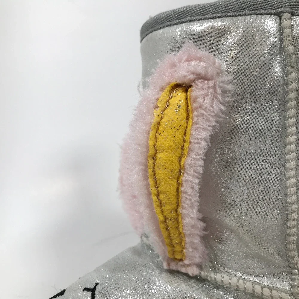 Muk Luks Zoo Babies Faux Fur Bunny‎ Rabbit Girls Boots Silver Sparkle Size 13